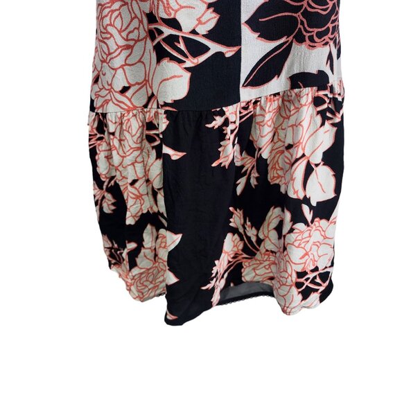 Anthropologie Maeve Photoflora Black Pink Drop Waist Dress Floral Pockets Size 4 - Picture 10 of 13